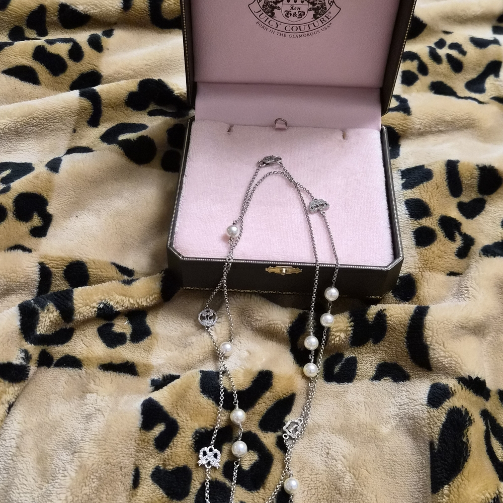 Vintage JUICY  Silver Necklace with Pearl Accents AND Bling